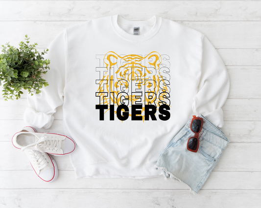 Tigers Repeat Over Tiger Head White Sweatshirt