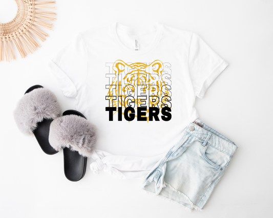 Tiger Repeat Over Tiger Head White Tee