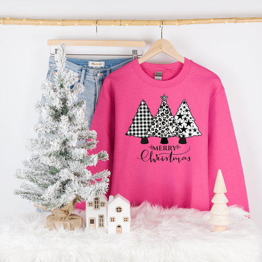 Trio Black & White Christmas Trees Helaconia Sweatshirt