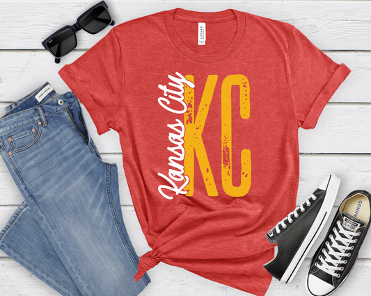 ***HALFTIME SALE*** White Vertical Kansas City Yellow KC Heather Red Tee