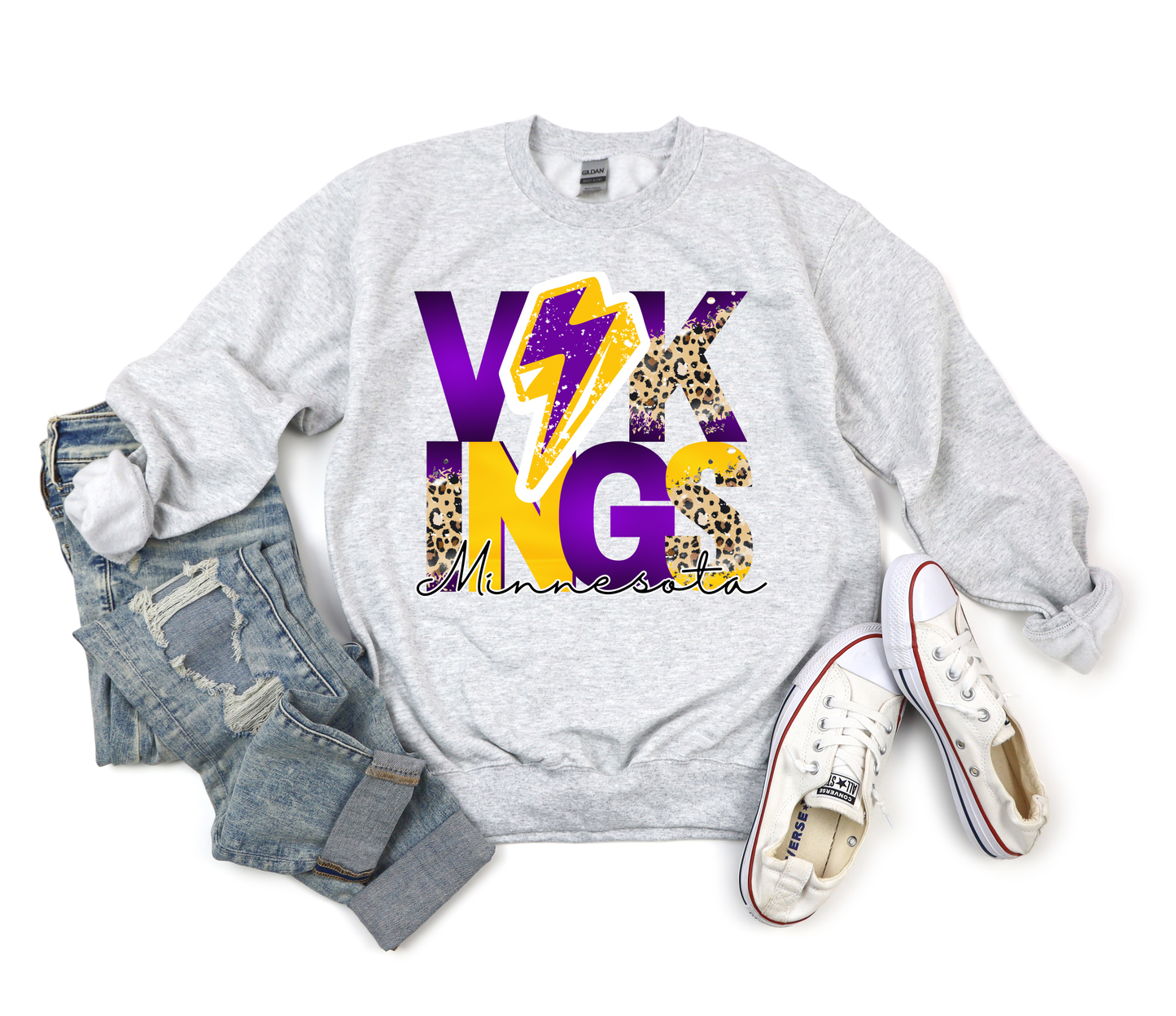 ***HALFTIME HAUL*** Vikings Purple Lightning Bolt Ash Sweatshirt