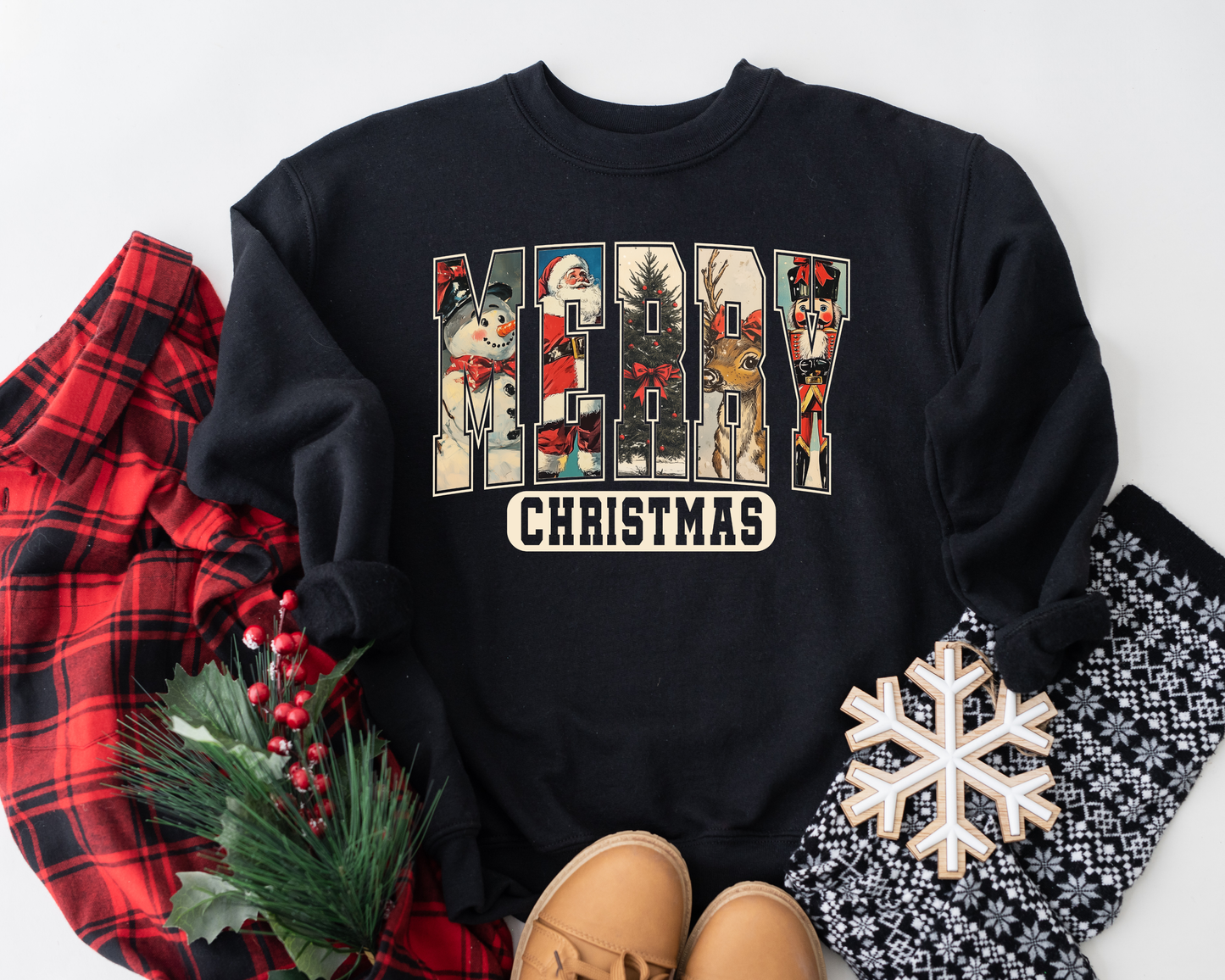 Vintage Merry Christmas Black Sweatshirt