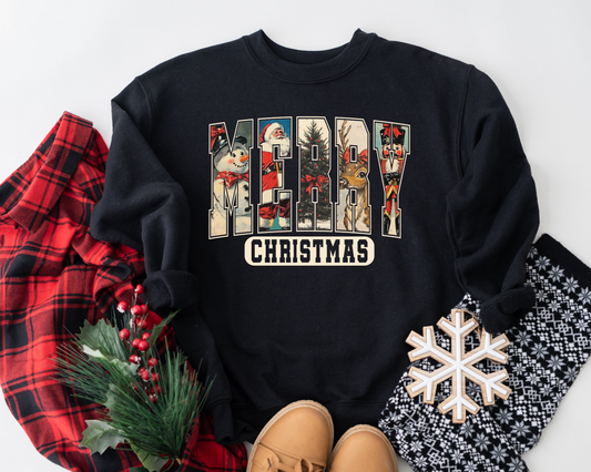 Vintage Merry Christmas Black Sweatshirt