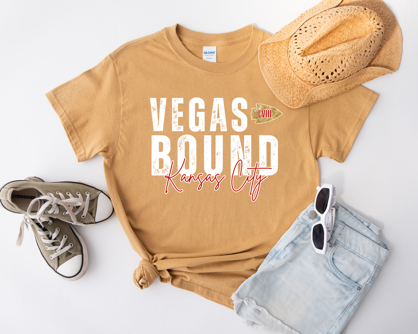 White Vegas Bound Old Gold Tee