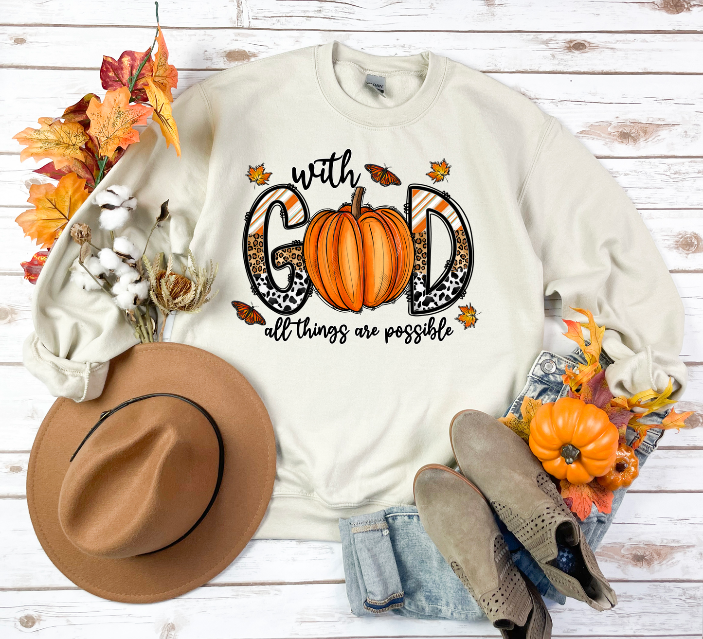 With God All Things Are Possible Sand Sweatshirt