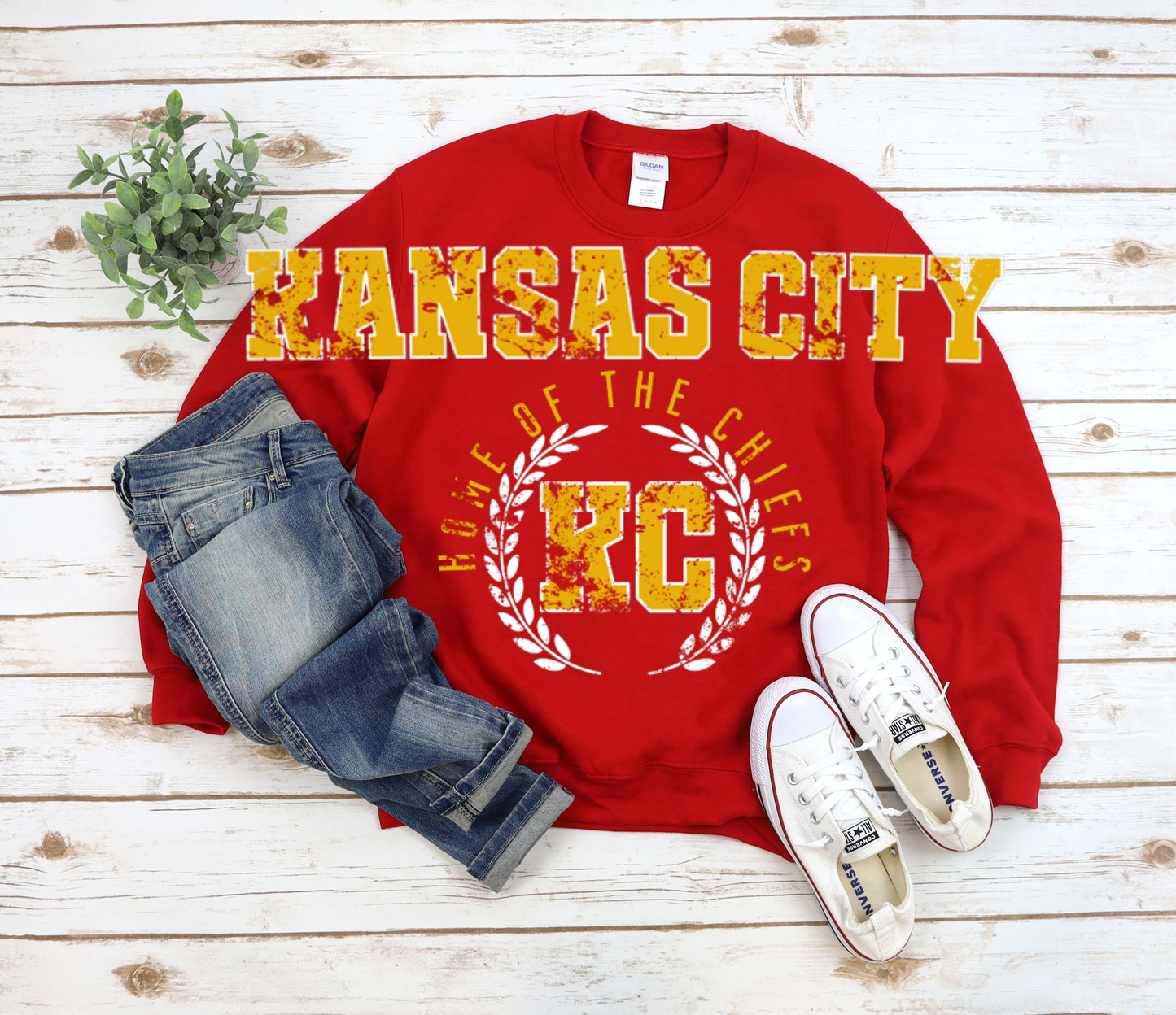 Gold Kansas City Sleeve to Sleeve Red Sweatshirt