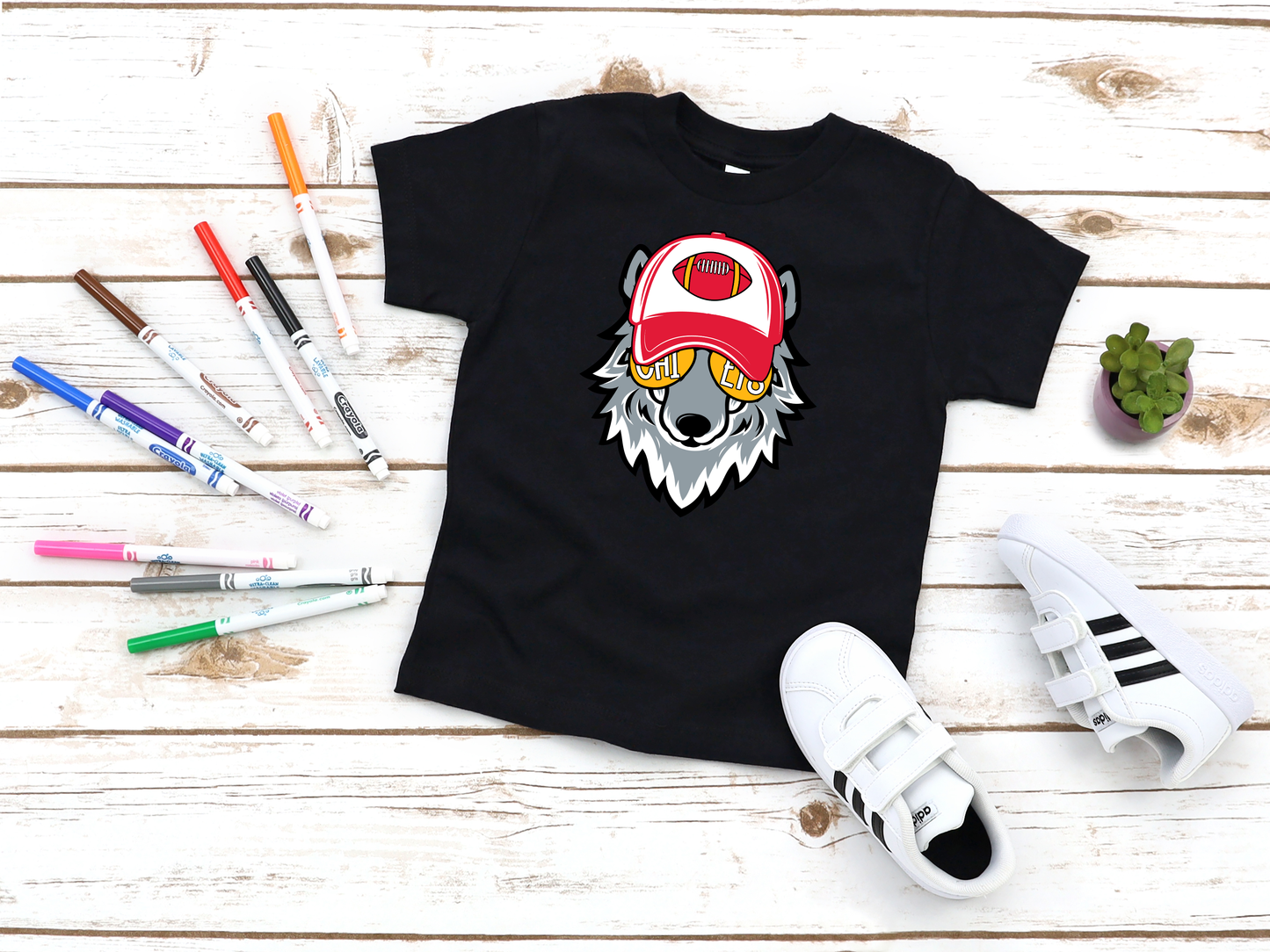Youth KC Glasses Wolf with Hat Black Tee