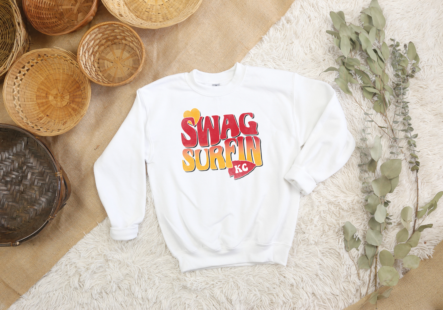 Youth Wavy Swag Surfin White Sweatshirt