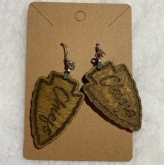 ***PREORDER*** Large Chiefs Engraved Wood Arrowhead Earrings